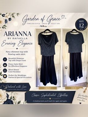 Arianna by Rafaella Navy Shimmer Top & Satin Maxi Skirt